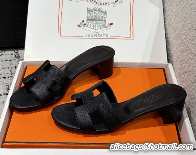 Popular Style Hermes Classic Oasis Heel Slides Sandal 4.5cm in Palm Grained Leather Black 0606079
