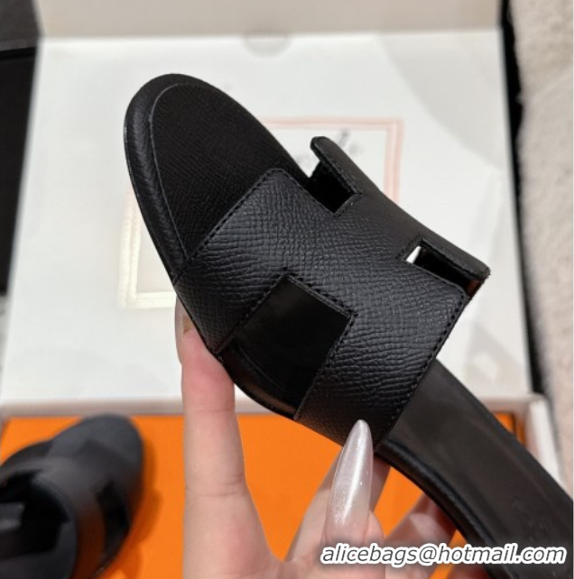 Popular Style Hermes Classic Oasis Heel Slides Sandal 4.5cm in Palm Grained Leather Black 0606079
