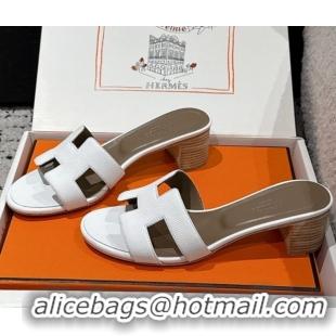 Best Grade Hermes Classic Oasis Heel Slides Sandal 4.5cm in Palm Grained Leather White 0606082