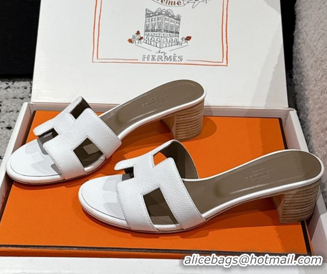 Best Grade Hermes Classic Oasis Heel Slides Sandal 4.5cm in Palm Grained Leather White 0606082