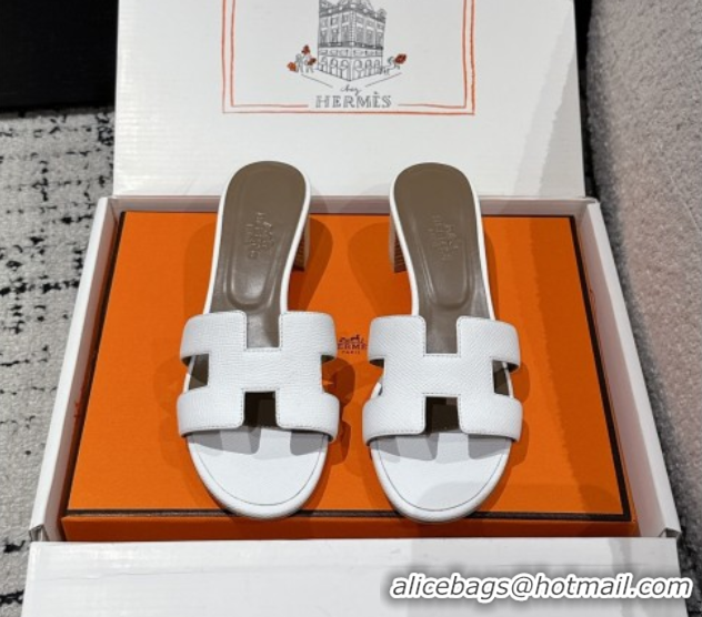 Best Grade Hermes Classic Oasis Heel Slides Sandal 4.5cm in Palm Grained Leather White 0606082
