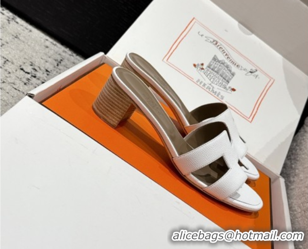Best Grade Hermes Classic Oasis Heel Slides Sandal 4.5cm in Palm Grained Leather White 0606082