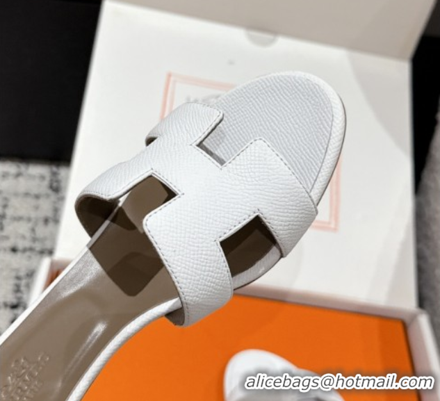 Best Grade Hermes Classic Oasis Heel Slides Sandal 4.5cm in Palm Grained Leather White 0606082