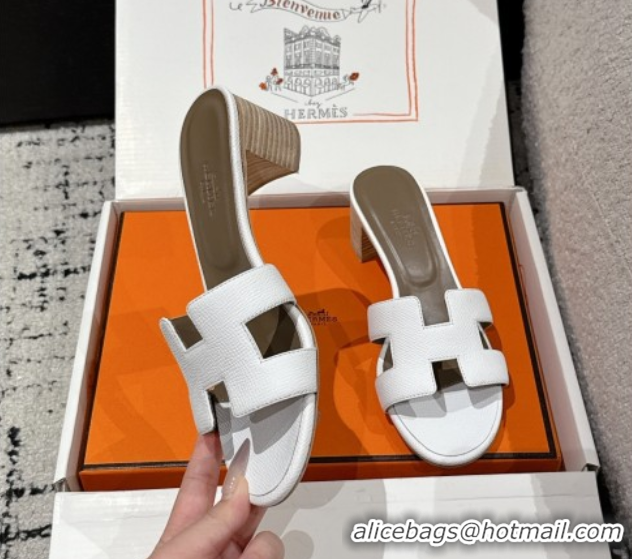 Best Grade Hermes Classic Oasis Heel Slides Sandal 4.5cm in Palm Grained Leather White 0606082