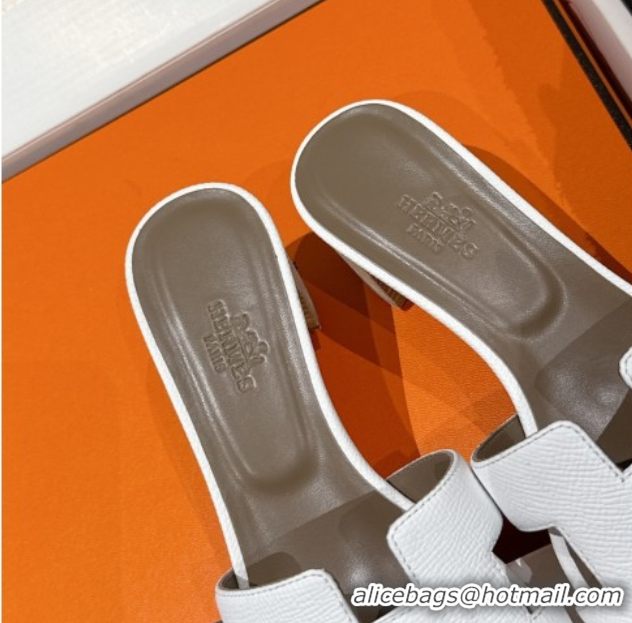 Best Grade Hermes Classic Oasis Heel Slides Sandal 4.5cm in Palm Grained Leather White 0606082