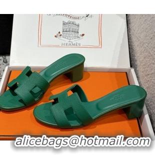 Grade Quality Hermes Classic Oasis Heel Slides Sandal 4.5cm in Palm Grained Leather Green 0606083