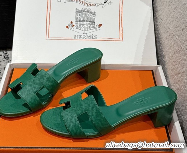 Grade Quality Hermes Classic Oasis Heel Slides Sandal 4.5cm in Palm Grained Leather Green 0606083
