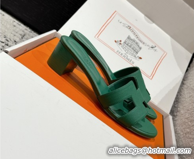 Grade Quality Hermes Classic Oasis Heel Slides Sandal 4.5cm in Palm Grained Leather Green 0606083