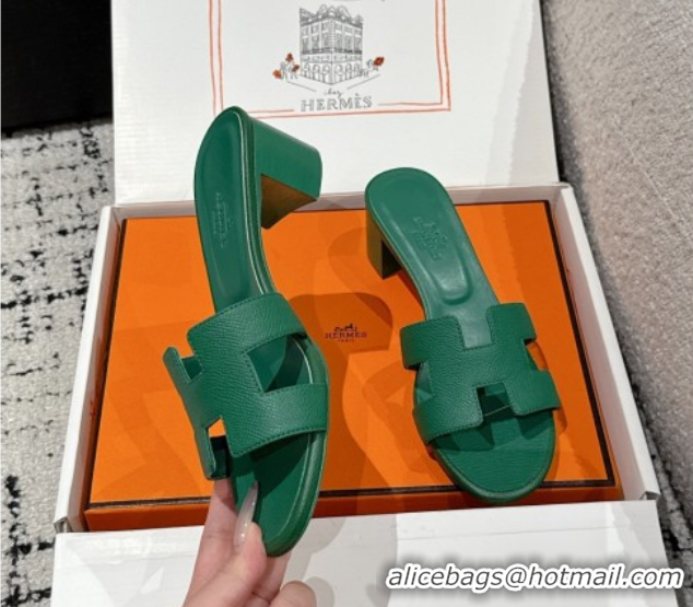 Grade Quality Hermes Classic Oasis Heel Slides Sandal 4.5cm in Palm Grained Leather Green 0606083