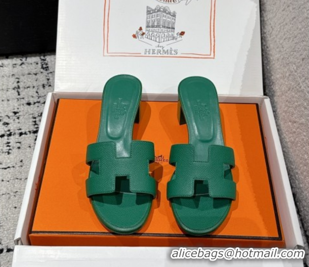 Grade Quality Hermes Classic Oasis Heel Slides Sandal 4.5cm in Palm Grained Leather Green 0606083