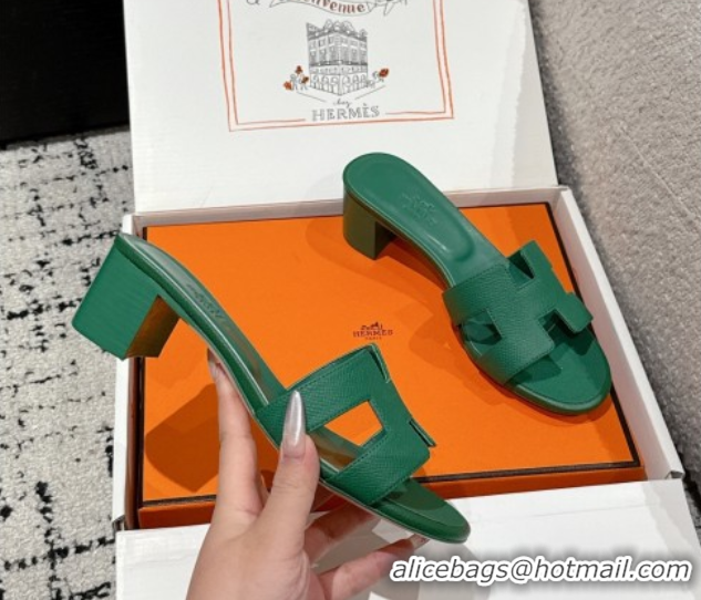 Grade Quality Hermes Classic Oasis Heel Slides Sandal 4.5cm in Palm Grained Leather Green 0606083