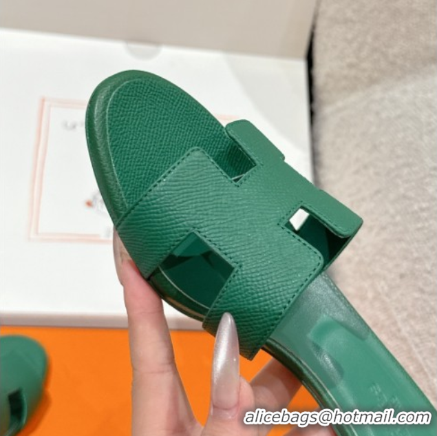 Grade Quality Hermes Classic Oasis Heel Slides Sandal 4.5cm in Palm Grained Leather Green 0606083