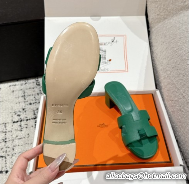 Grade Quality Hermes Classic Oasis Heel Slides Sandal 4.5cm in Palm Grained Leather Green 0606083