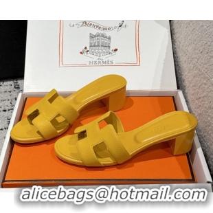 Unique Discount Hermes Classic Oasis Heel Slides Sandal 4.5cm in Palm Grained Leather Yellow 0606085