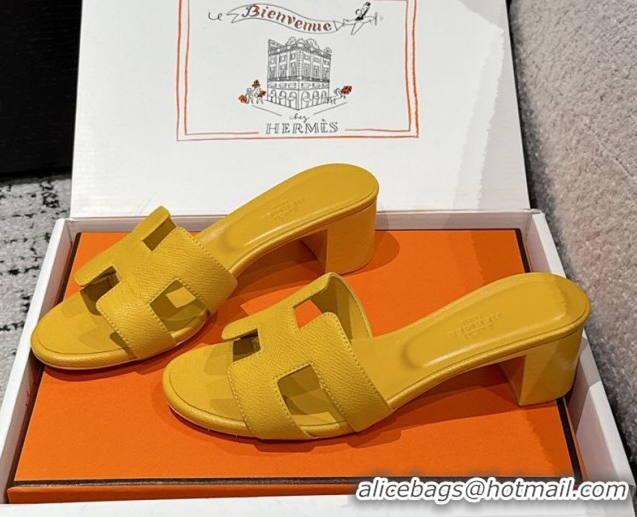 Unique Discount Hermes Classic Oasis Heel Slides Sandal 4.5cm in Palm Grained Leather Yellow 0606085