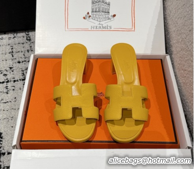 Unique Discount Hermes Classic Oasis Heel Slides Sandal 4.5cm in Palm Grained Leather Yellow 0606085