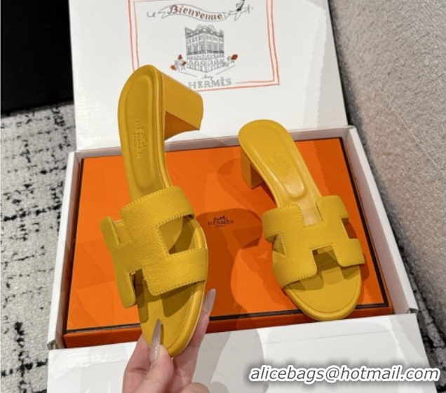 Unique Discount Hermes Classic Oasis Heel Slides Sandal 4.5cm in Palm Grained Leather Yellow 0606085