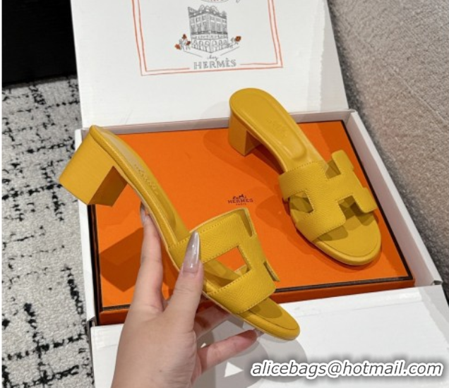 Unique Discount Hermes Classic Oasis Heel Slides Sandal 4.5cm in Palm Grained Leather Yellow 0606085