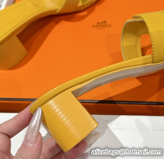 Unique Discount Hermes Classic Oasis Heel Slides Sandal 4.5cm in Palm Grained Leather Yellow 0606085