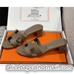 Buy Luxury Hermes Classic Oasis Heel Slides Sandal 4.5cm in Palm Grained Leather Grey 0606086