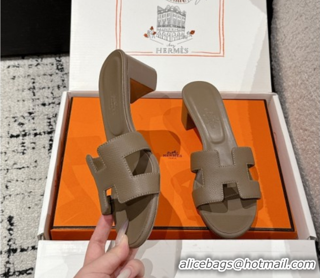 Buy Luxury Hermes Classic Oasis Heel Slides Sandal 4.5cm in Palm Grained Leather Grey 0606086