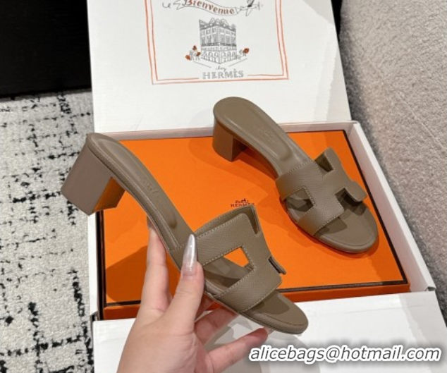 Buy Luxury Hermes Classic Oasis Heel Slides Sandal 4.5cm in Palm Grained Leather Grey 0606086