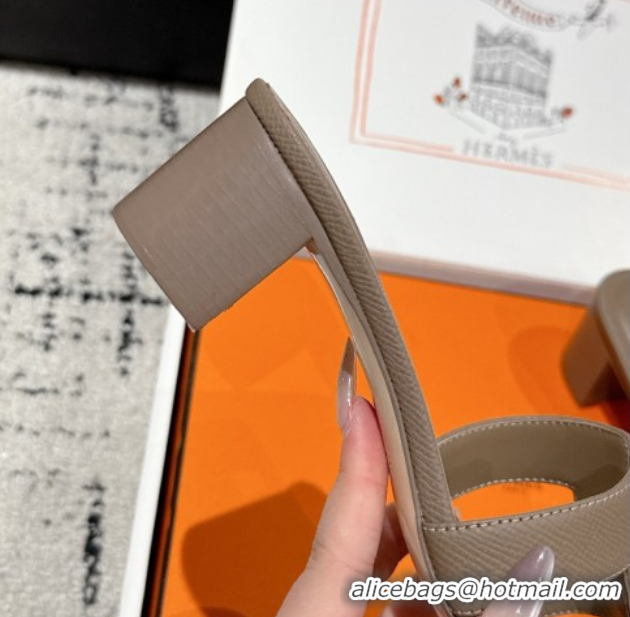 Buy Luxury Hermes Classic Oasis Heel Slides Sandal 4.5cm in Palm Grained Leather Grey 0606086