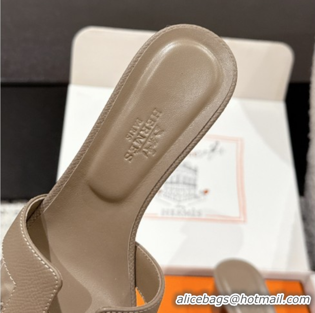 Buy Luxury Hermes Classic Oasis Heel Slides Sandal 4.5cm in Palm Grained Leather Grey 0606086