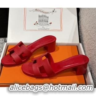 Best Product Hermes Classic Oasis Heel Slides Sandal 4.5cm in Palm Grained Leather Red 0606087