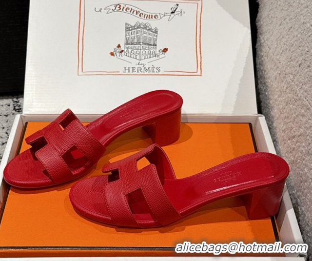 Best Product Hermes Classic Oasis Heel Slides Sandal 4.5cm in Palm Grained Leather Red 0606087
