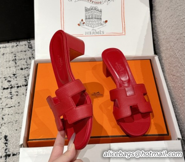 Best Product Hermes Classic Oasis Heel Slides Sandal 4.5cm in Palm Grained Leather Red 0606087