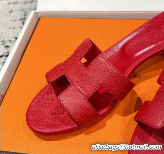 Best Product Hermes Classic Oasis Heel Slides Sandal 4.5cm in Palm Grained Leather Red 0606087