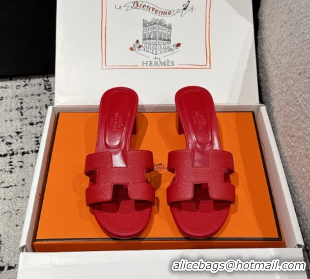 Best Product Hermes Classic Oasis Heel Slides Sandal 4.5cm in Palm Grained Leather Red 0606087
