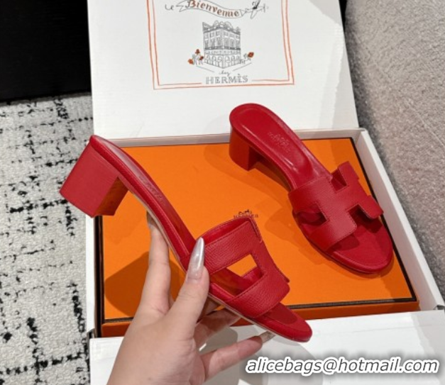 Best Product Hermes Classic Oasis Heel Slides Sandal 4.5cm in Palm Grained Leather Red 0606087