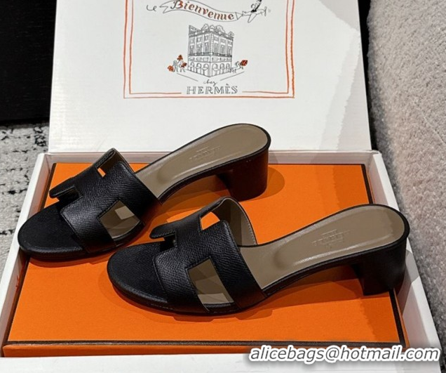 Luxurious Hermes Classic Oasis Heel Slides Sandal 4.5cm in Palm Grained Leather Black 0606088