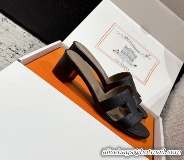 Luxurious Hermes Classic Oasis Heel Slides Sandal 4.5cm in Palm Grained Leather Black 0606088