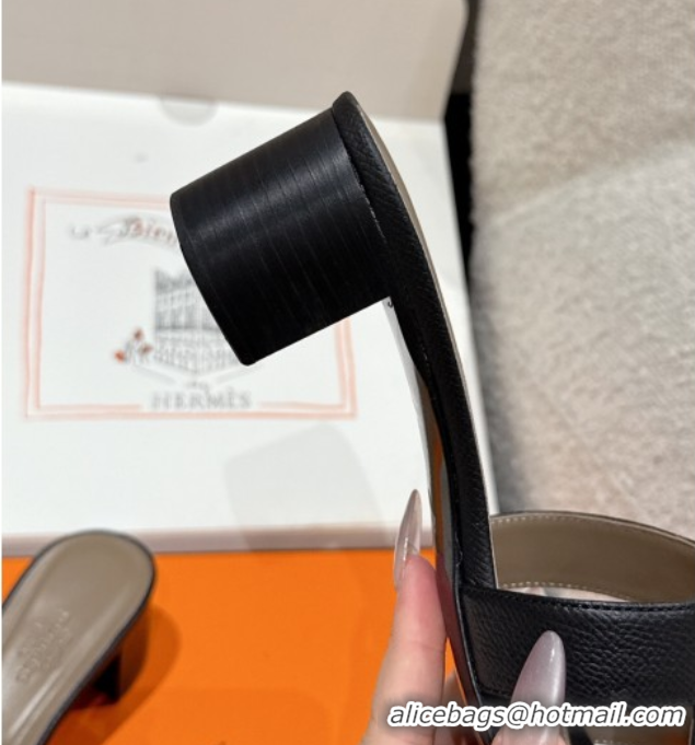 Luxurious Hermes Classic Oasis Heel Slides Sandal 4.5cm in Palm Grained Leather Black 0606088