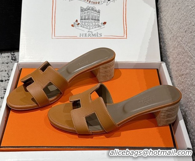 Low Price Hermes Classic Oasis Heel Slides Sandal 4.5cm in Palm Grained Leather Brown 0606089