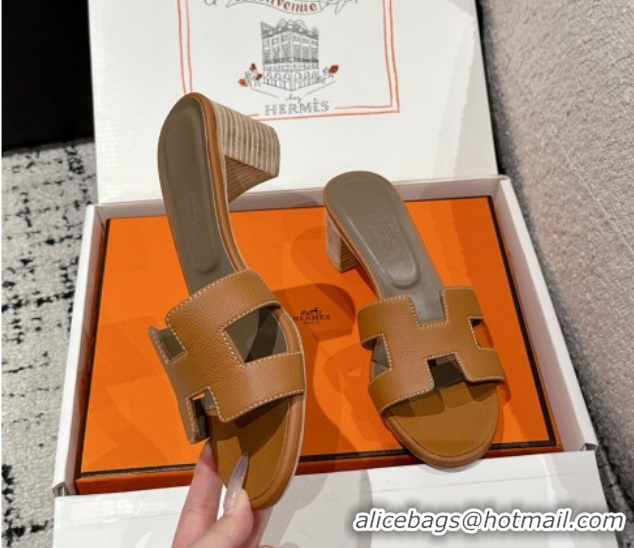 Low Price Hermes Classic Oasis Heel Slides Sandal 4.5cm in Palm Grained Leather Brown 0606089