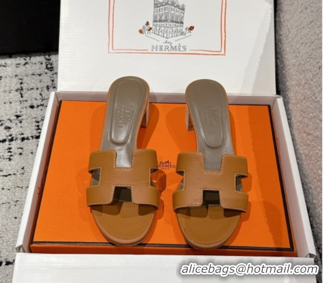 Low Price Hermes Classic Oasis Heel Slides Sandal 4.5cm in Palm Grained Leather Brown 0606089