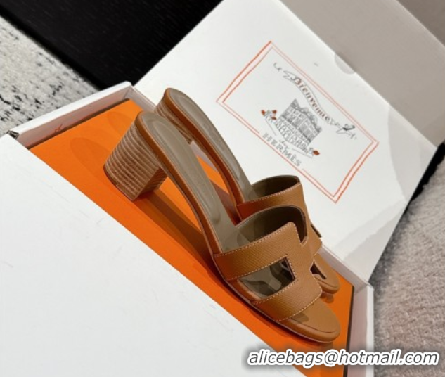 Low Price Hermes Classic Oasis Heel Slides Sandal 4.5cm in Palm Grained Leather Brown 0606089