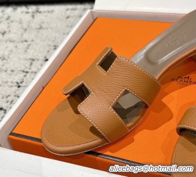Low Price Hermes Classic Oasis Heel Slides Sandal 4.5cm in Palm Grained Leather Brown 0606089