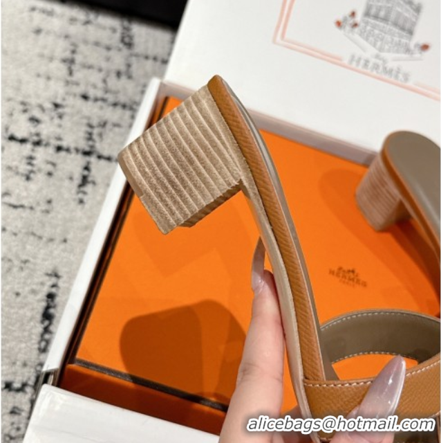 Low Price Hermes Classic Oasis Heel Slides Sandal 4.5cm in Palm Grained Leather Brown 0606089