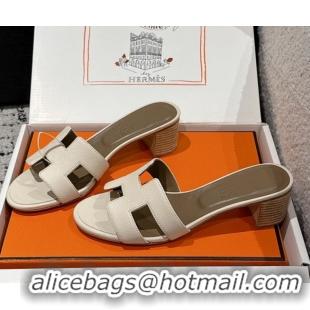 Durable Hermes Classic Oasis Heel Slides Sandal 4.5cm in Palm Grained Leather White 0606090