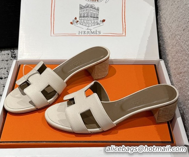 Durable Hermes Classic Oasis Heel Slides Sandal 4.5cm in Palm Grained Leather White 0606090