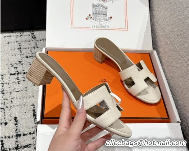 Durable Hermes Classic Oasis Heel Slides Sandal 4.5cm in Palm Grained Leather White 0606090