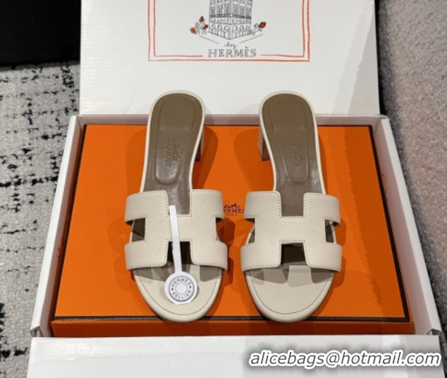 Durable Hermes Classic Oasis Heel Slides Sandal 4.5cm in Palm Grained Leather White 0606090