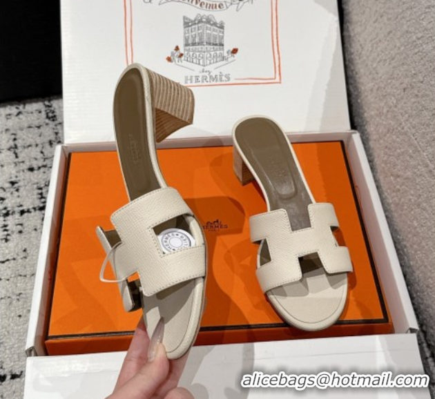 Durable Hermes Classic Oasis Heel Slides Sandal 4.5cm in Palm Grained Leather White 0606090