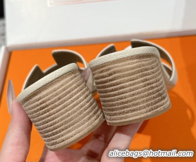 Durable Hermes Classic Oasis Heel Slides Sandal 4.5cm in Palm Grained Leather White 0606090