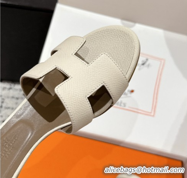 Durable Hermes Classic Oasis Heel Slides Sandal 4.5cm in Palm Grained Leather White 0606090